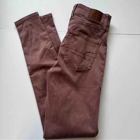 NWT American  Eagle AEO Hi Rise Jegging Super Stretch Mauve Lilac Pants Tie Sz 0 - Picture 2 of 16